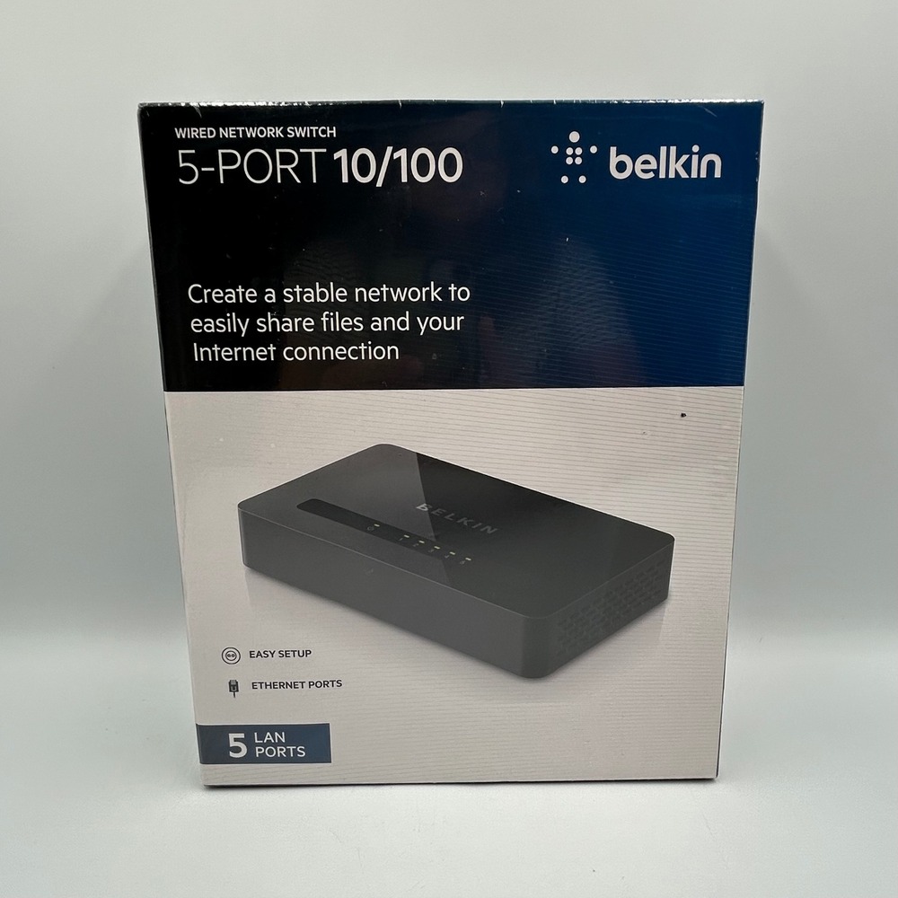 Belkin F4G0500 5-Port Ethernet Network Switch Fast Hub NEW Sealed Plug & Play
